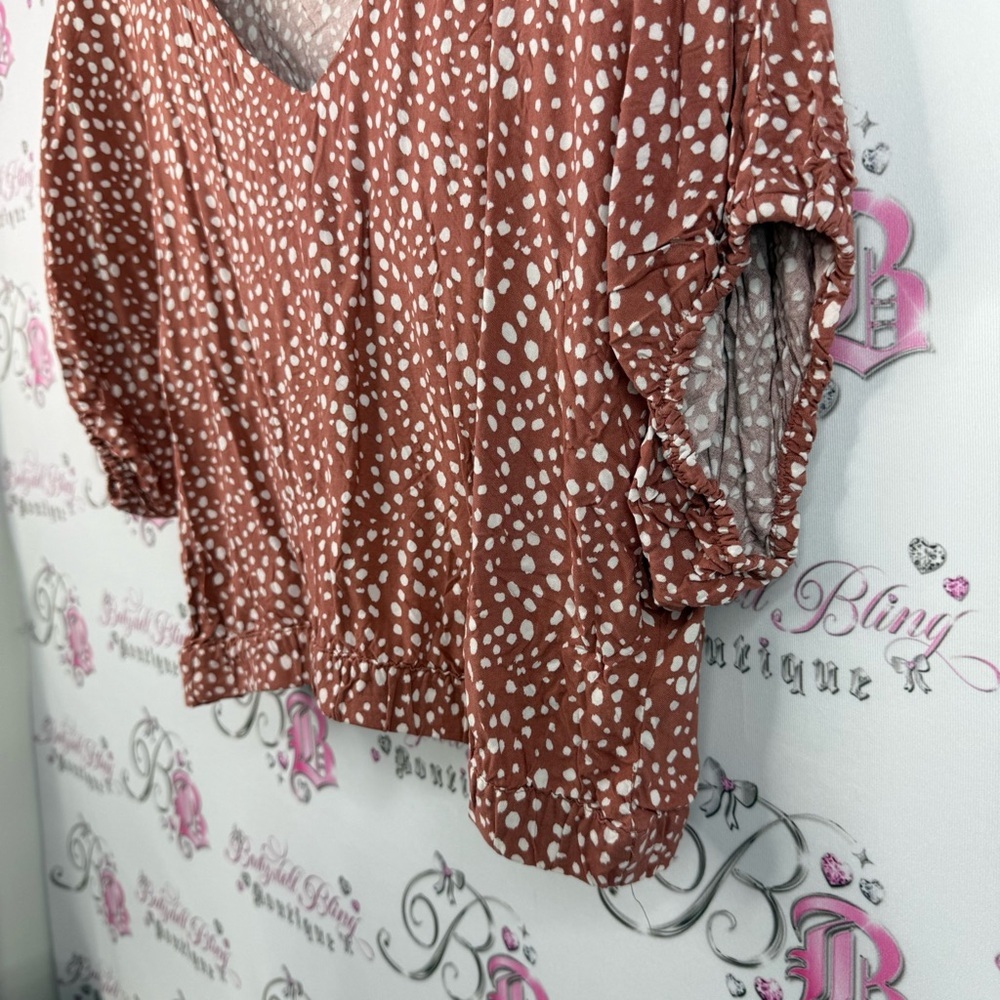 Suzy Sheir T-shirt top cropped orange dotted Women's Brown Polka Dot Top - Picture 3 of 10
